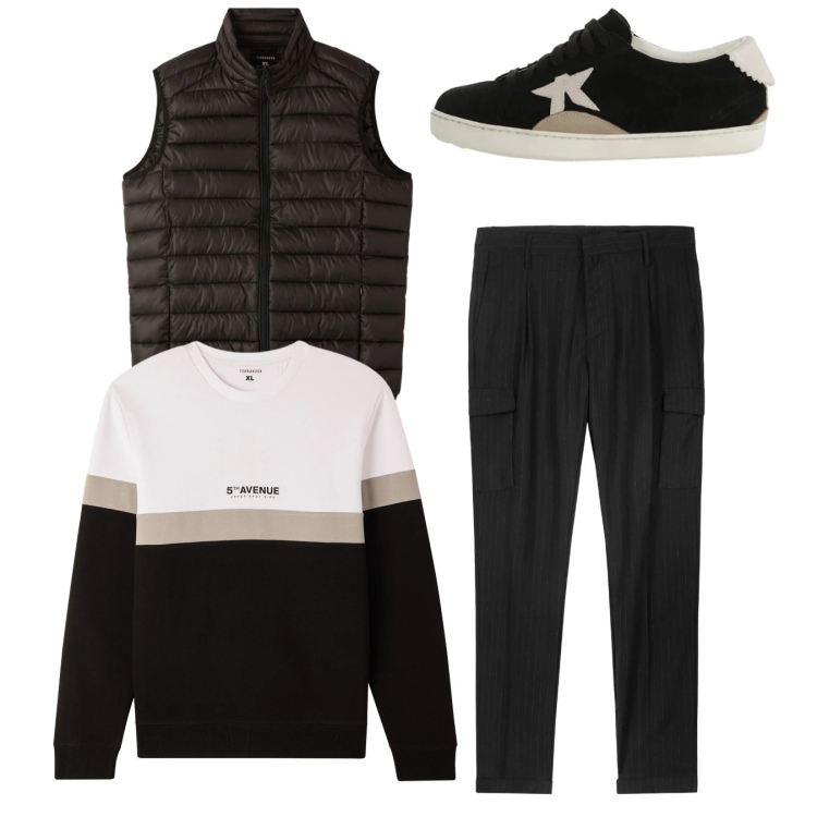 Outfit uomo - Total look #2345572. Stile Casual per Tutti i giorni. Abbinamento con felpe, piumini, sneakers, pantaloni cargo.