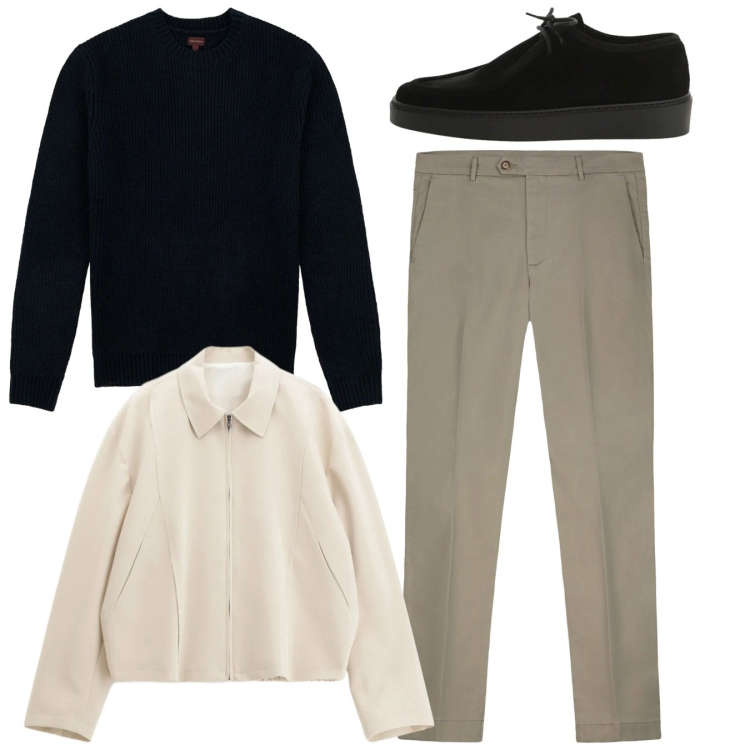 Outfit uomo - Total look #2345576. Stile Casual per Tutti i giorni. Abbinamento con cappotti, scarpe stringate, maglieria, pantaloni chino.