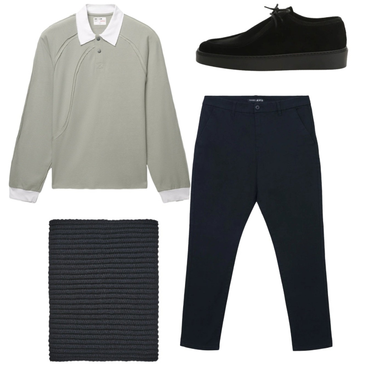 Outfit uomo - Total look #2345578. Stile Casual per Tutti i giorni. Abbinamento con scarpe stringate, pantaloni chino, scaldacollo, polo.