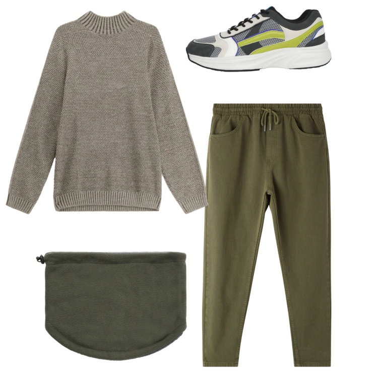 Outfit uomo - Total look #2345580. Stile Casual per Tutti i giorni. Abbinamento con pantaloni, sneakers, scaldacollo, maglieria.