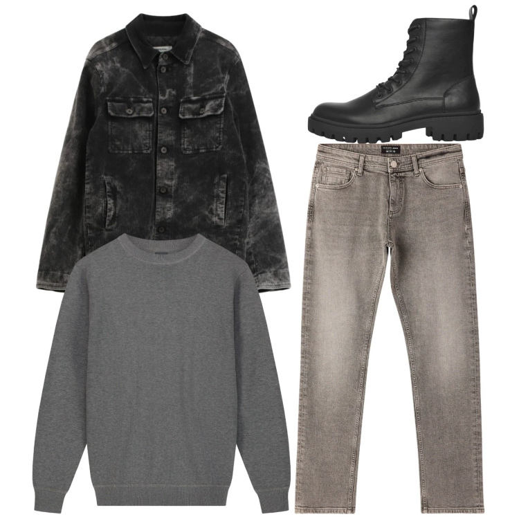 Outfit uomo - Rock. Stile Biker Rock per Tutti i giorni. Abbinamento con anfibi, jeans, cappotti, maglieria.