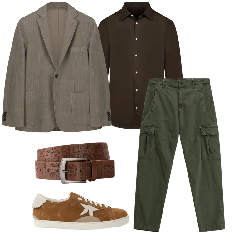 Outfit uomo - Total look #2345585. Stile Casual per Tutti i giorni. Abbinamento con cinture, pantaloni cargo, sneakers, camicie, giacche.