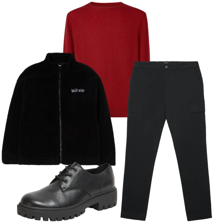 Outfit uomo - Total look #2345597. Stile Trendy per Tutti i giorni. Abbinamento con scarpe stringate, giacche, pantaloni cargo, maglieria.