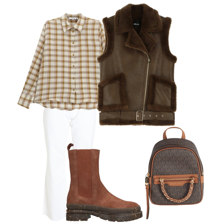 Outfit donna - Io zaino in spalla. Stile Urban per Tutti i giorni. Abbinamento con pantaloni, zaini, stivaletti, gilet, camicie.