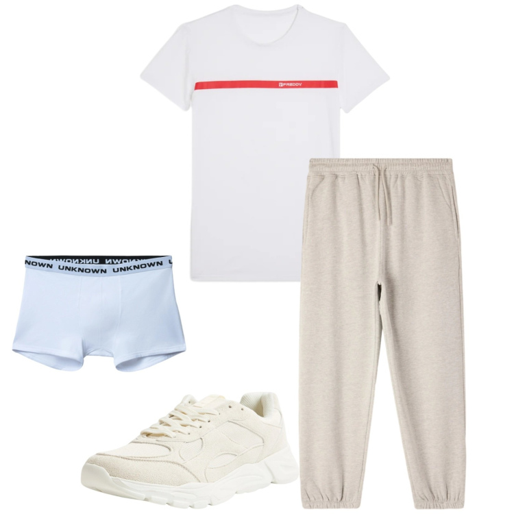 Outfit uomo - Total look #2345603. Stile Trendy per Sport. Abbinamento con sneakers, boxer, pantaloni, t-shirt.
