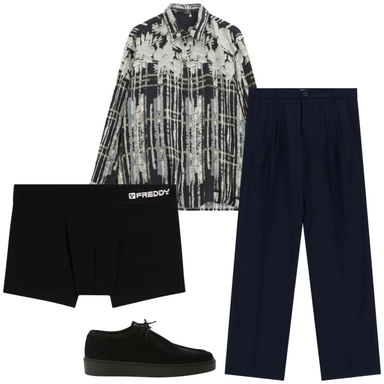 Outfit uomo - Total look #2345604. Stile Casual per Serata speciale. Abbinamento con camicie, pantaloni, scarpe stringate, boxer.