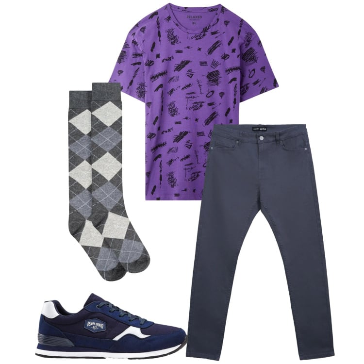 Outfit uomo - Total look #2345612. Stile Trendy per Tutti i giorni. Abbinamento con sneakers, t-shirt, pantaloni skinny, calzini.