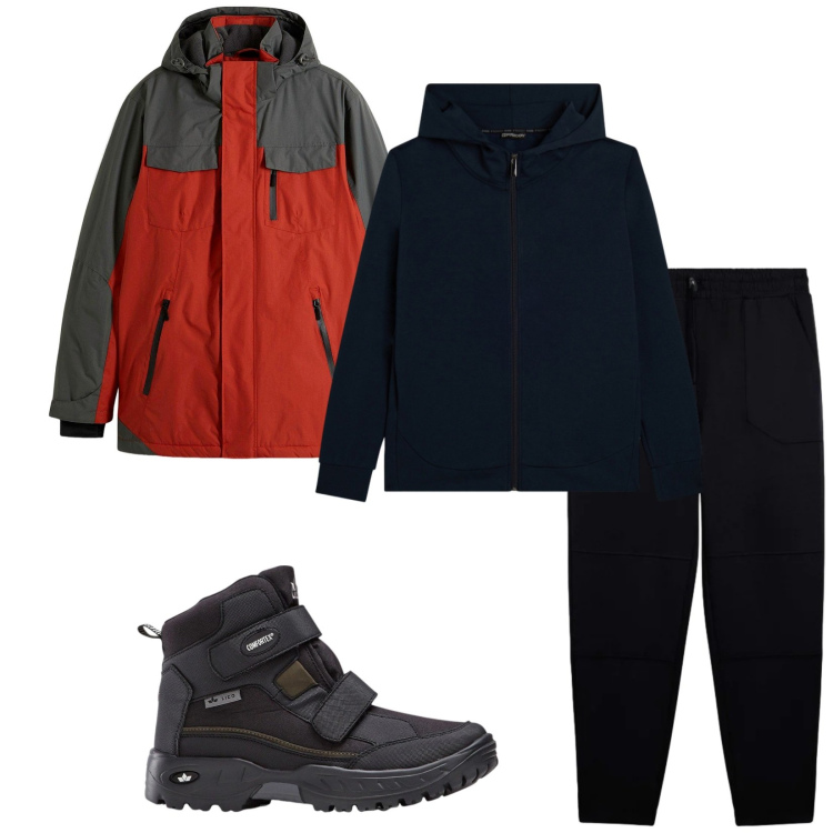 Outfit uomo - Total look #2345615. Stile Casual per Tutti i giorni. Abbinamento con stivali e stivaletti, giacche, felpe con cappuccio, pantaloni.