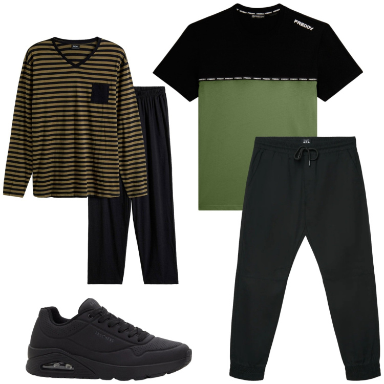 Outfit uomo - Total look #2345620. Stile Casual per Tutti i giorni. Abbinamento con sneakers, abbigliamento da notte, pantaloni corti, t-shirt.