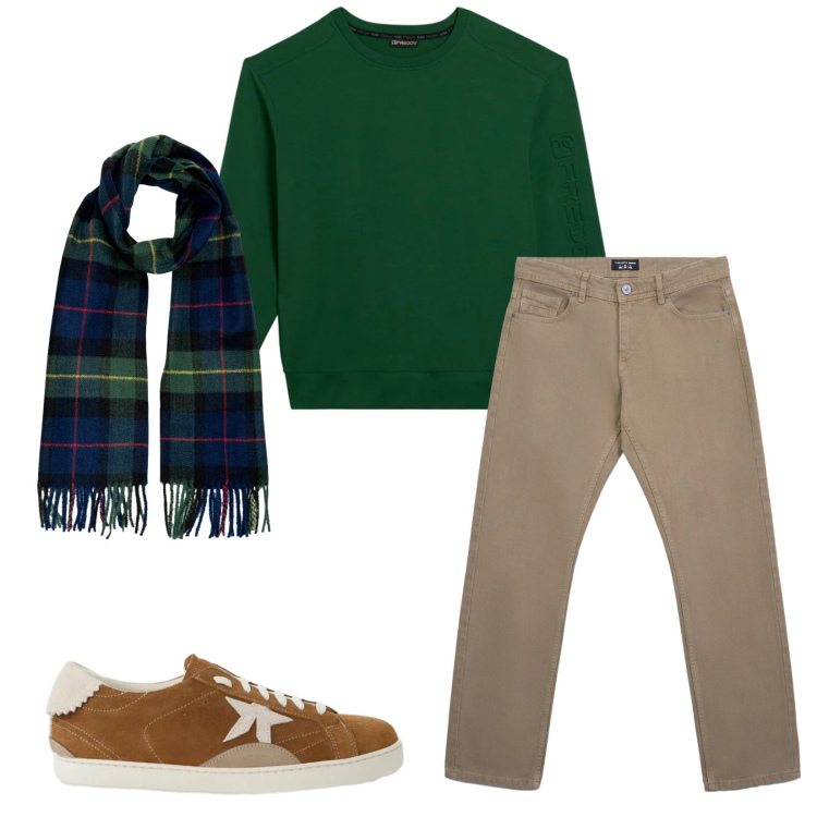Outfit uomo - Total look #2345622. Stile Trendy per Tutti i giorni. Abbinamento con sneakers, jeans, felpe, sciarpe.