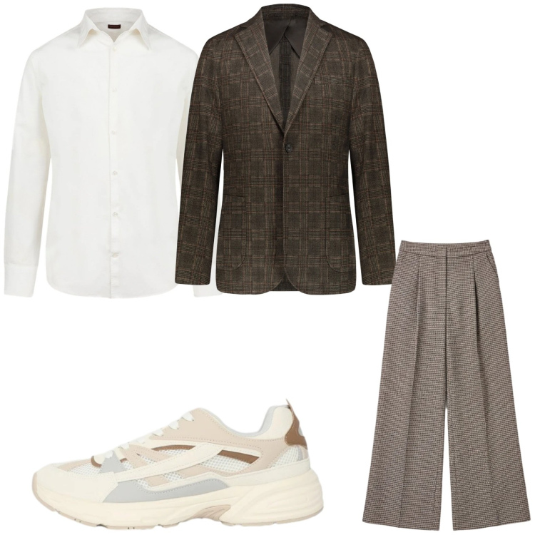 Outfit uomo - Casual chic. Stile Casual per Tutti i giorni. Abbinamento con sneakers, pantaloni a palazzo, giacche, camicie.