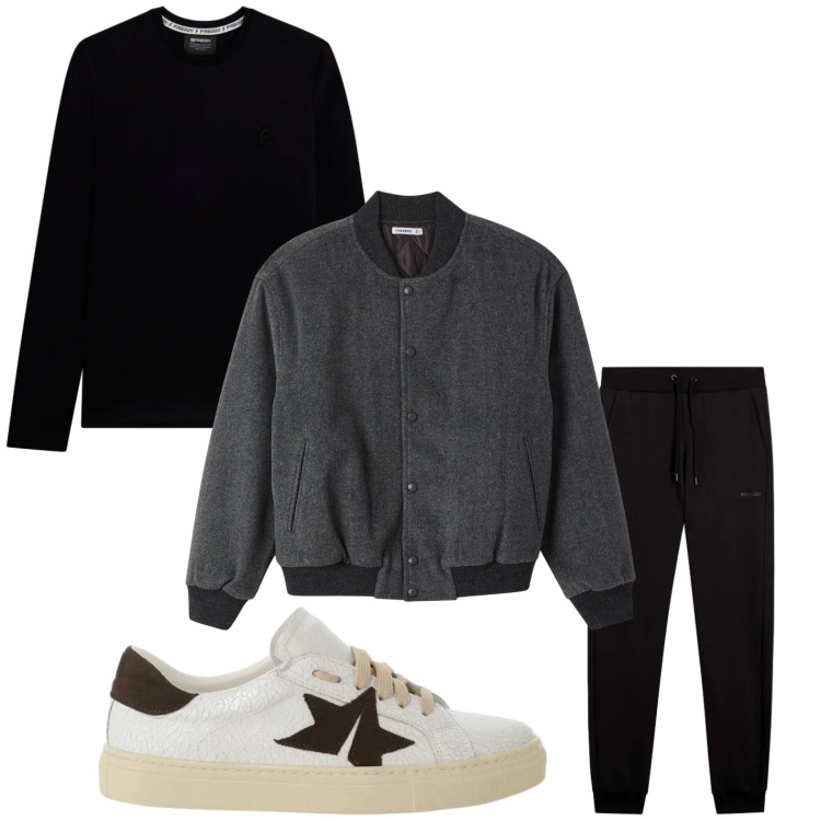 Outfit uomo - Casual. Stile Casual per Tutti i giorni. Abbinamento con bomber, sneakers, pantaloni, t-shirt.