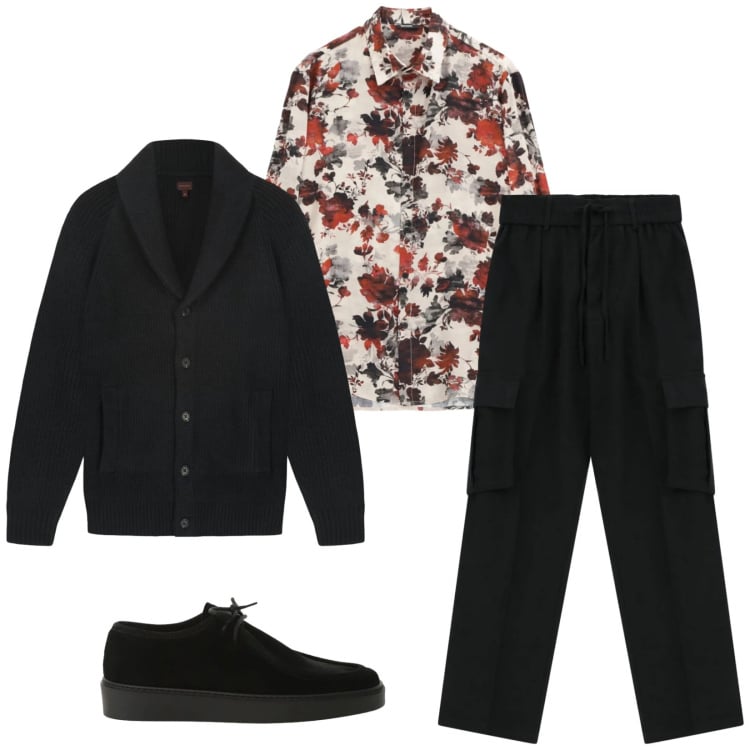 Outfit uomo - Total look #2345627. Stile Trendy per Serata speciale. Abbinamento con camicie, pantaloni cargo, scarpe stringate, cardigans.