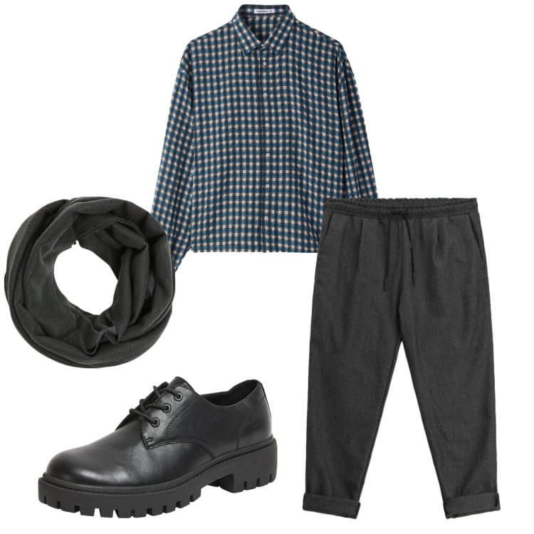 Outfit uomo - Total look #2345636. Stile Trendy per Tutti i giorni. Abbinamento con pantaloni, sciarpe, scarpe stringate, camicie.