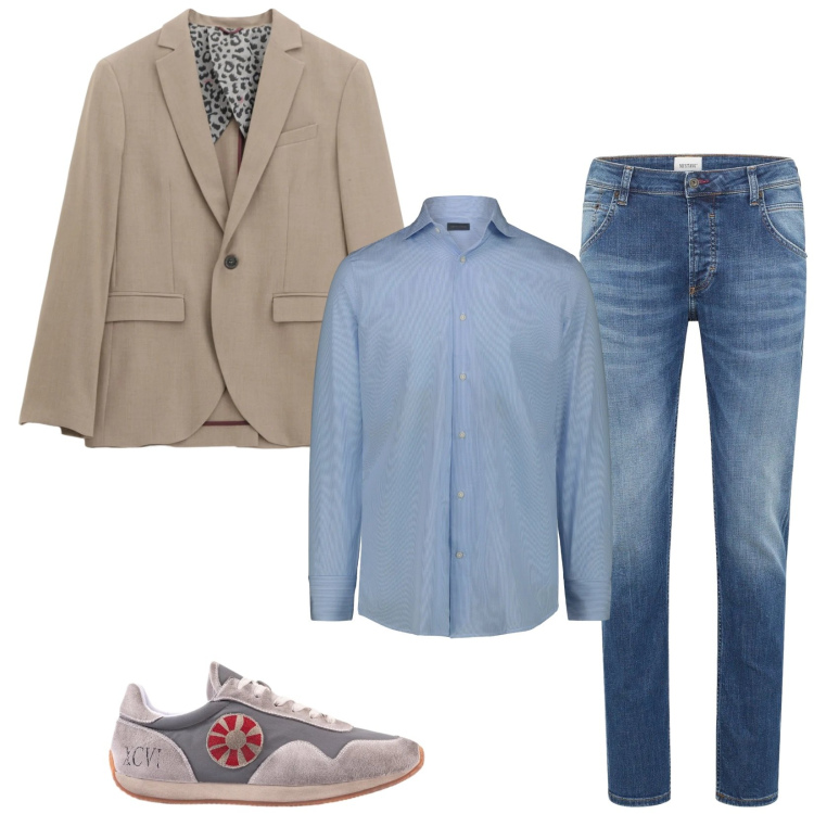 Outfit uomo - Total look #2345641. Stile Trendy per Tutti i giorni. Abbinamento con jeans dritti, giacche, camicie, sneakers.
