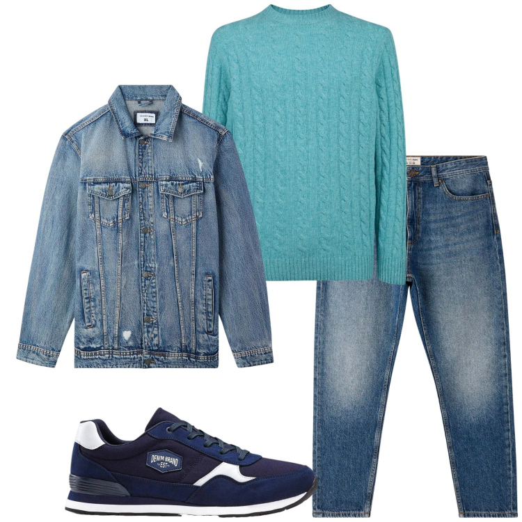 Outfit uomo - Total look #2345643. Stile Casual per Tutti i giorni. Abbinamento con sneakers, giacche, jeans, maglieria.
