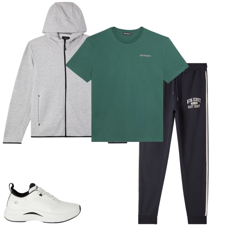 Outfit uomo - Emerald City Transit. Stile Trendy per Tutti i giorni. Abbinamento con felpe sportive, pantaloni sportivi, sneakers, t-shirt.