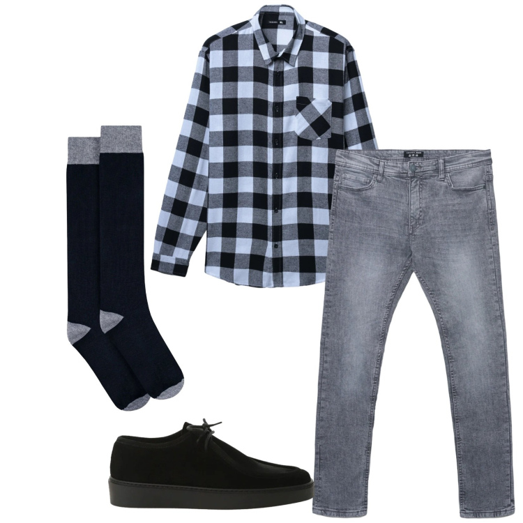 Outfit uomo - Total look #2345656. Stile Casual per Tutti i giorni. Abbinamento con camicie, jeans skinny, scarpe stringate, calzini.