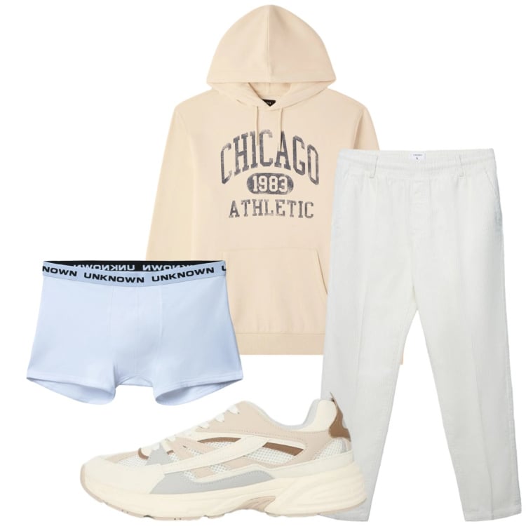 Outfit uomo - Total look #2345660. Stile Casual per Tutti i giorni. Abbinamento con boxer, pantaloni, felpe con cappuccio, sneakers.