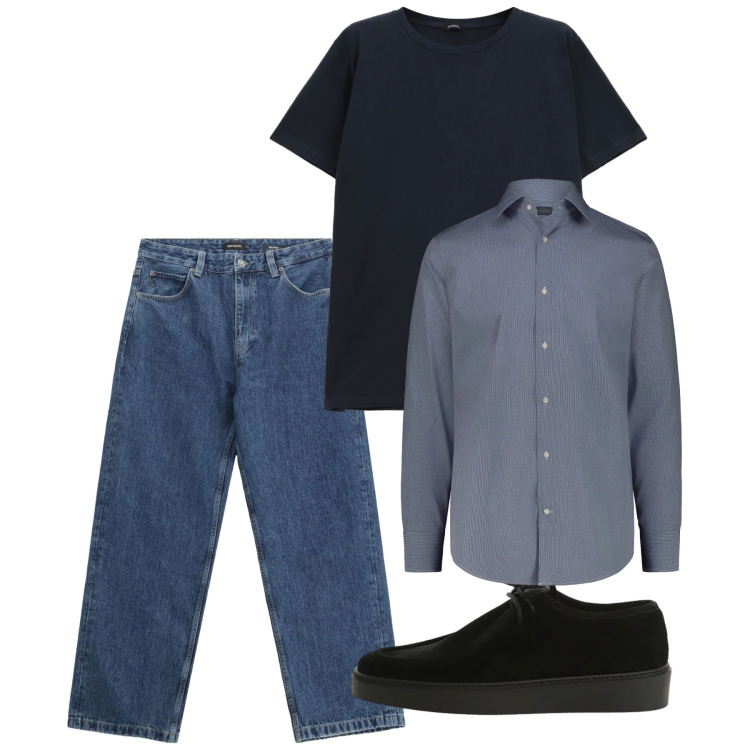 Outfit uomo - Febbraio. Stile Casual per Tutti i giorni. Abbinamento con jeans, t-shirt, scarpe stringate, camicie.
