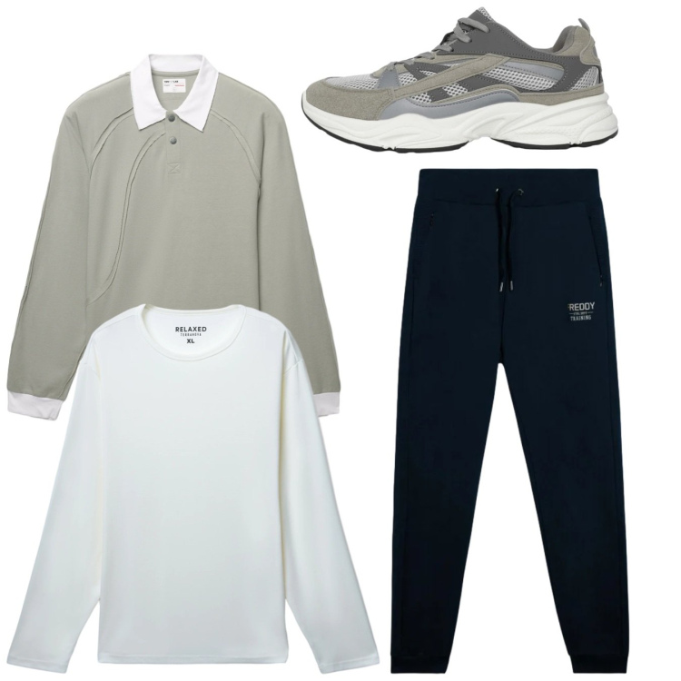 Outfit uomo - Total look #2345663. Stile Casual per Tutti i giorni. Abbinamento con sneakers, polo, t-shirt, pantaloni.