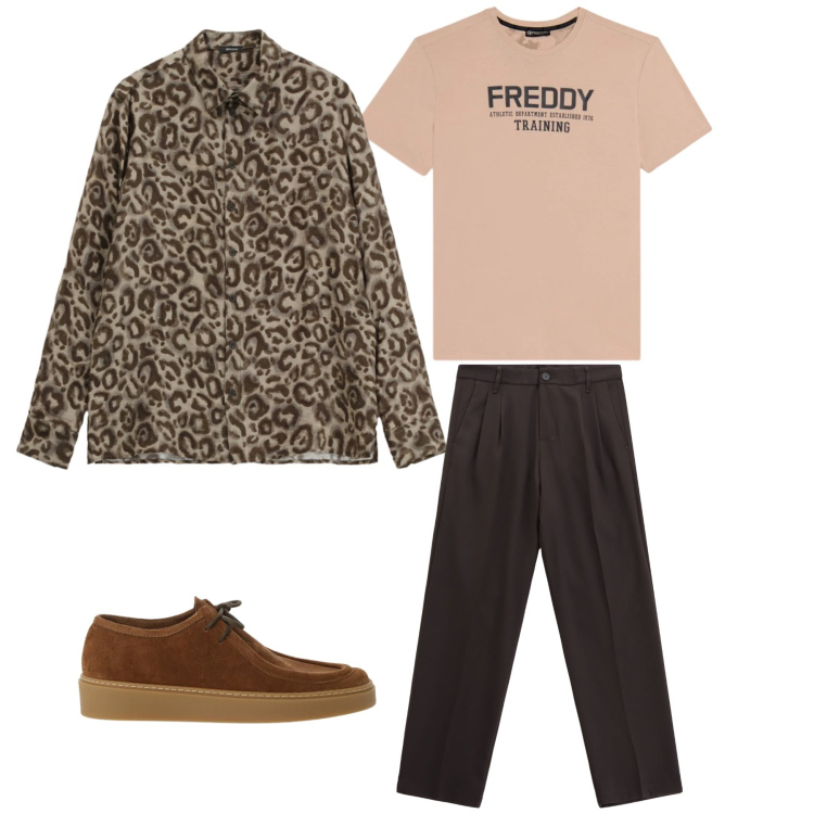 Outfit uomo - Leopard Desert Noir. Stile Casual per Tutti i giorni. Abbinamento con pantaloni, camicie, scarpe stringate, t-shirt.