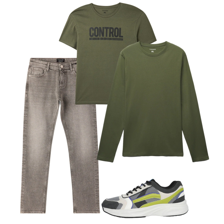 Outfit uomo - Febbraio. Stile Casual per Tutti i giorni. Abbinamento con t-shirt, jeans, sneakers, t-shirt.