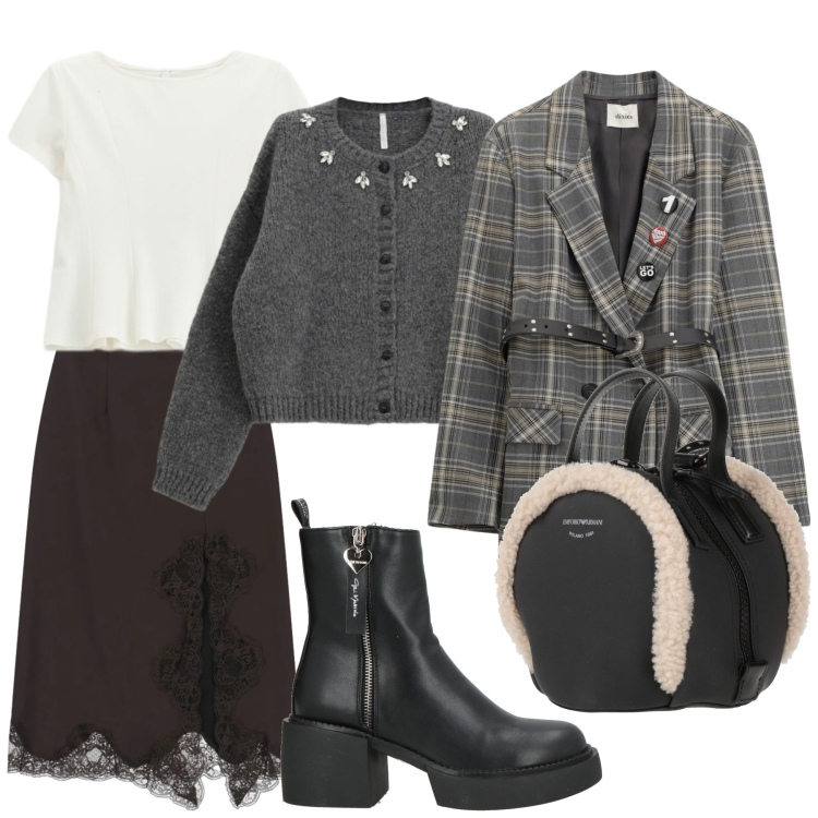Outfit donna - Look. Stile Casual per Tutti i giorni. Abbinamento con stivaletti, zaini, top, cardigans, blazer, gonne longuette.