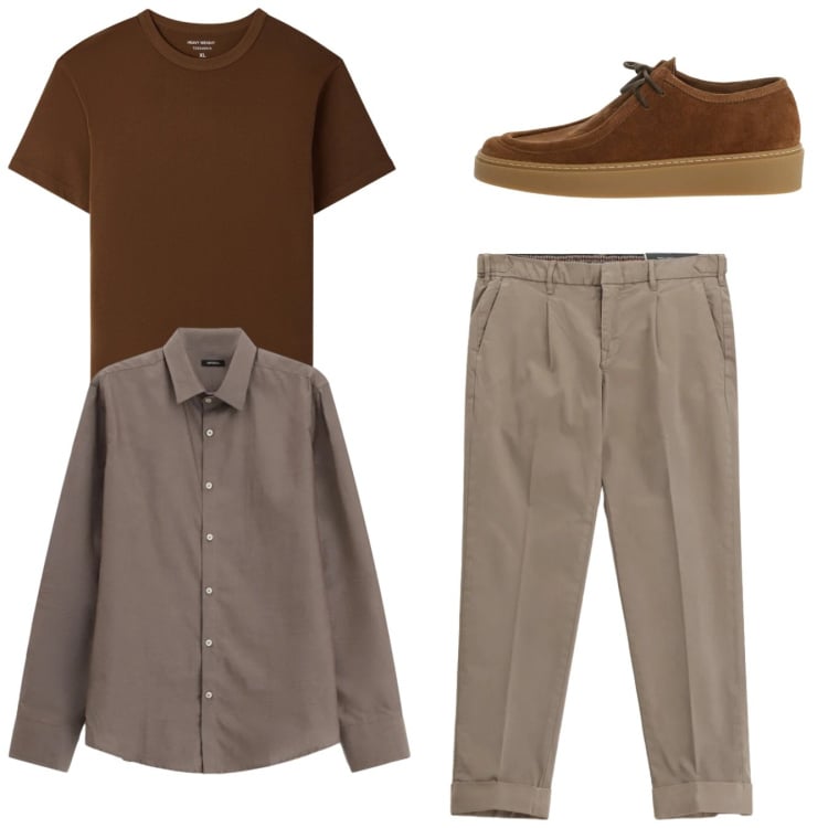 Outfit uomo - Total look #2345679. Stile Casual per Tutti i giorni. Abbinamento con t-shirt, pantaloni chino, camicie, scarpe stringate.