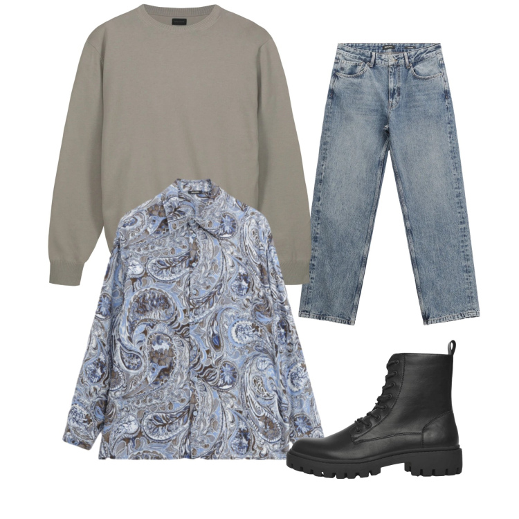 Outfit uomo - Paisley Mist & Urban Leather. Stile Trendy per Tutti i giorni. Abbinamento con anfibi, jeans dritti, camicie, maglieria.