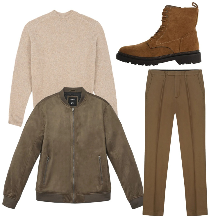 Outfit uomo - Cool city. Stile Casual per Tutti i giorni. Abbinamento con giacche, anfibi, maglieria, pantaloni.