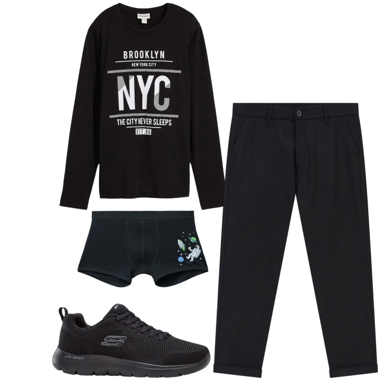 Outfit uomo - Total look #2345691. Stile Casual per Tutti i giorni. Abbinamento con sneakers, maglieria, boxer, pantaloni.