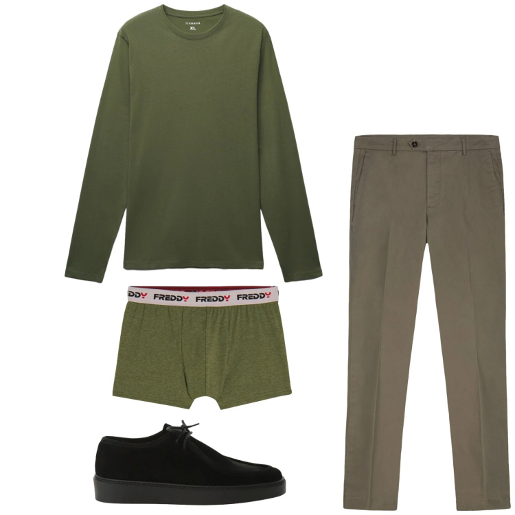 Outfit uomo - Total look #2345699. Stile Casual per Tutti i giorni. Abbinamento con scarpe stringate, t-shirt, boxer, pantaloni chino.