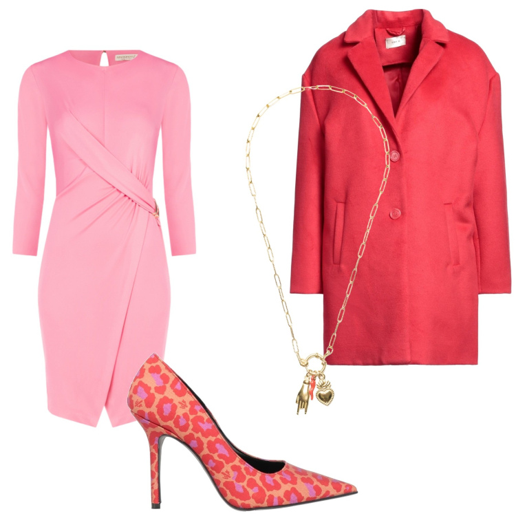 Outfit donna - Look. Stile Glamour per Serata fuori. Abbinamento con cappotti, décolleté, ciondoli, vestiti asimmetrici.
