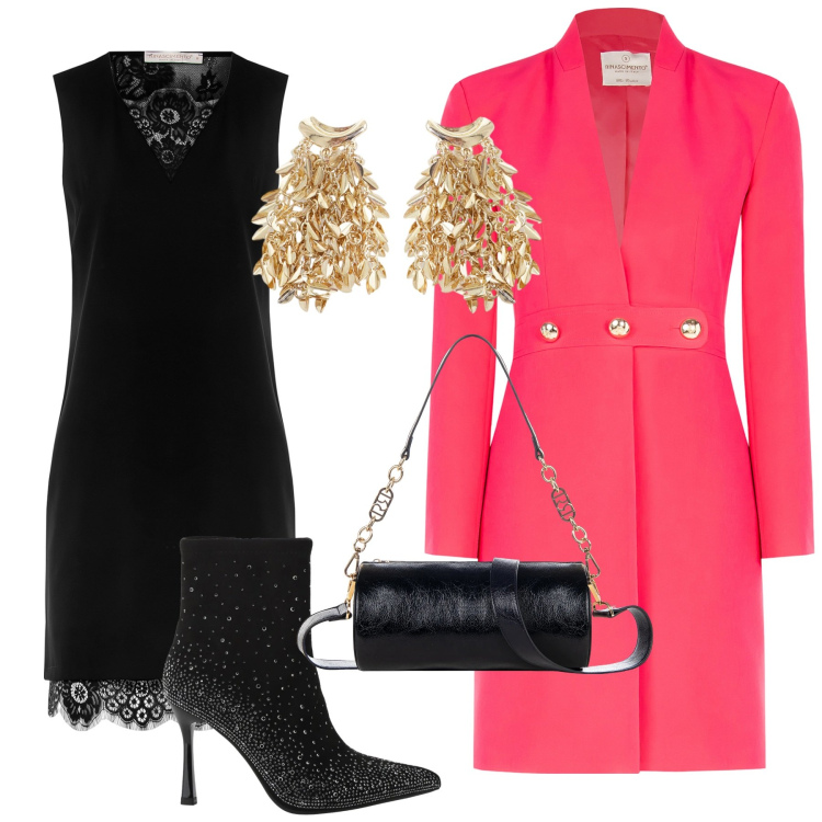 Outfit donna - Look elegante. Stile Chic per Cerimonia. Abbinamento con stivaletti, orecchini, trench, vestiti a tubino, borse a mano.