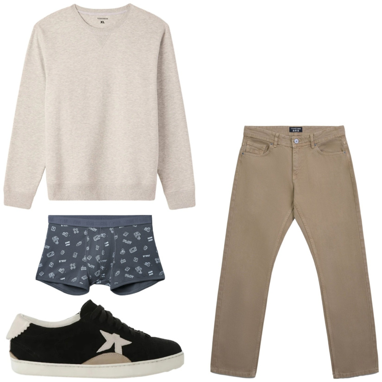 Outfit uomo - Total look #2345719. Stile Casual per Tutti i giorni. Abbinamento con jeans, boxer, felpe, sneakers.