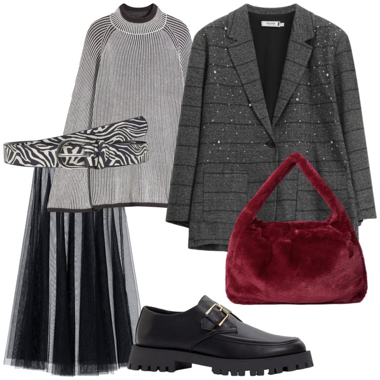 Outfit donna - Look. Stile Casual per Tutti i giorni. Abbinamento con mocassini, maglieria, cinture, borse a spalla, gonne lunghe, blazer.