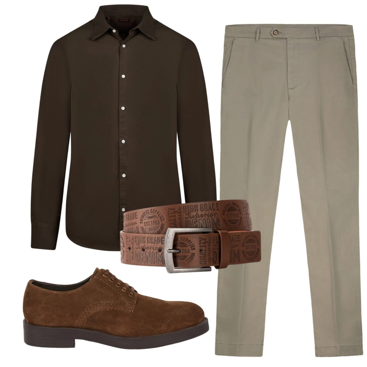 Outfit uomo - Total look #2345728. Stile Business/Elegante per Ufficio. Abbinamento con cinture, camicie, scarpe stringate, pantaloni chino.