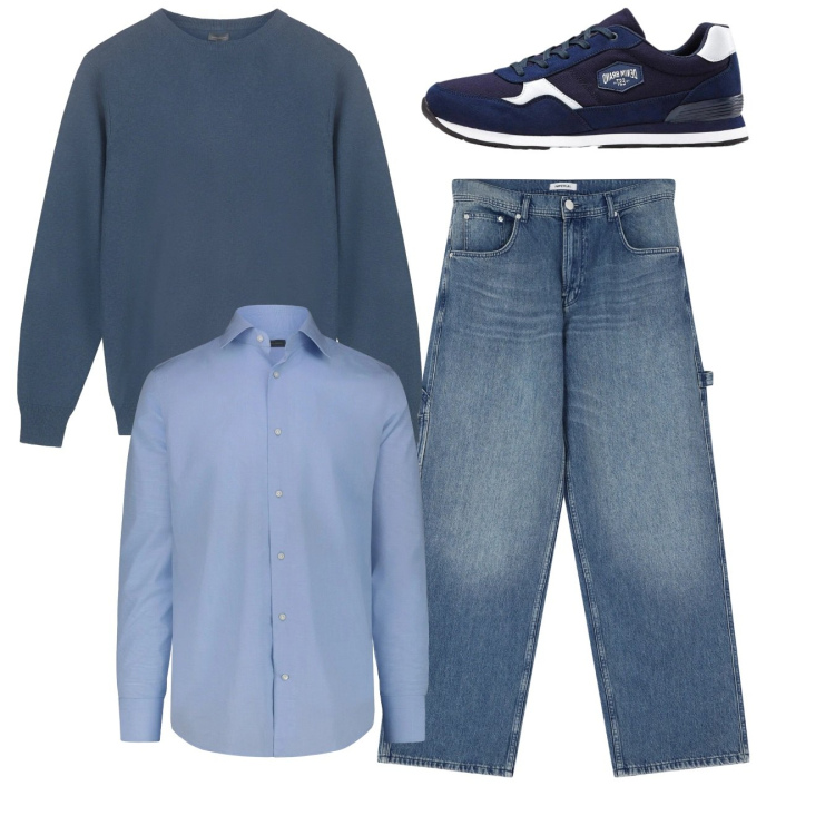 Outfit uomo - Total look #2345756. Stile Casual per Tutti i giorni. Abbinamento con sneakers, jeans, camicie, maglieria.