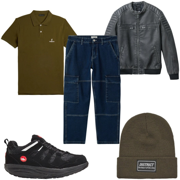 Outfit uomo - Total look #2345879. Stile Casual per Tutti i giorni. Abbinamento con sneakers, jeans, giacche, berretti, polo.