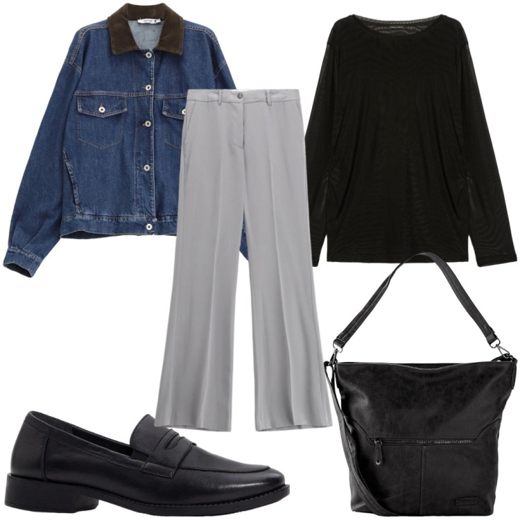 Outfit donna - Total look #2345880. Stile Casual per Tutti i giorni. Abbinamento con borse a spalla, mocassini, bluse, blazer, pantaloni.