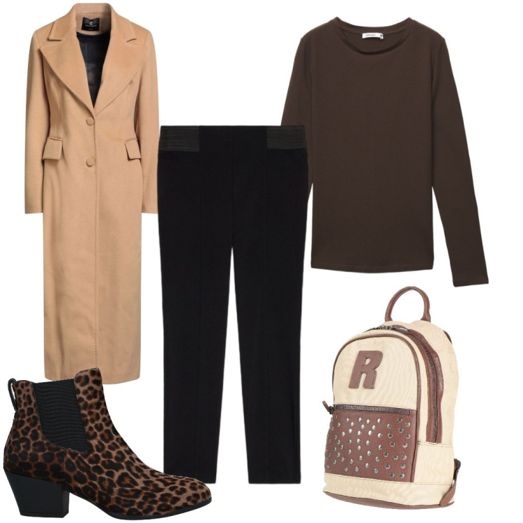 Outfit donna - Total look #2345882. Stile Trendy per Tutti i giorni. Abbinamento con stivaletti, zaini, cappotti, t-shirt, jeggings.