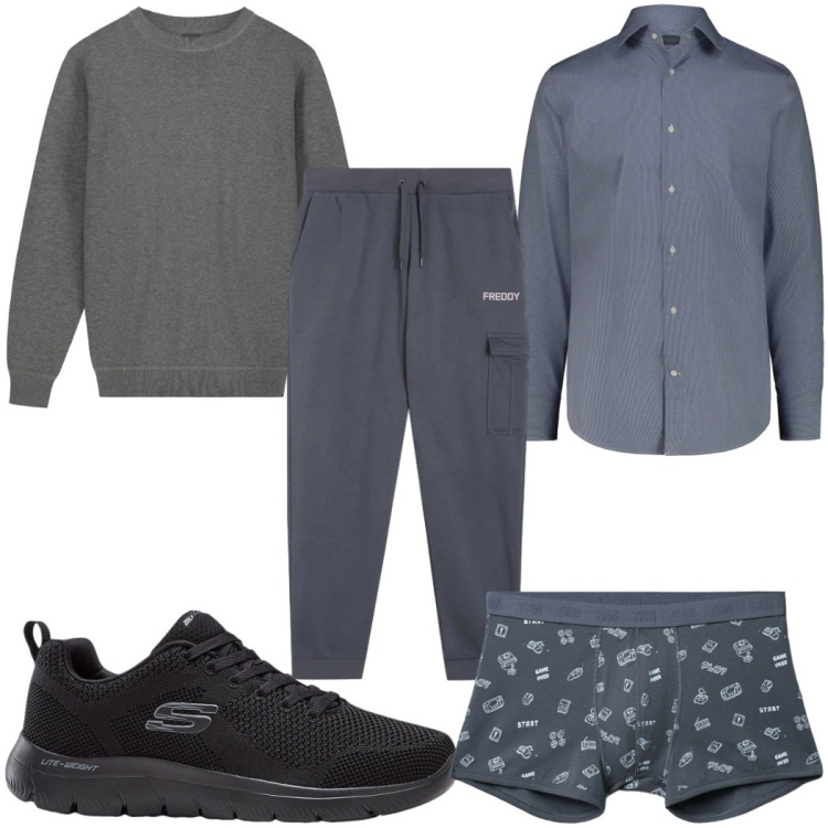 Outfit uomo - Total look #2345927. Stile Casual per Tutti i giorni. Abbinamento con sneakers, boxer, pantaloni cargo, maglieria, camicie.