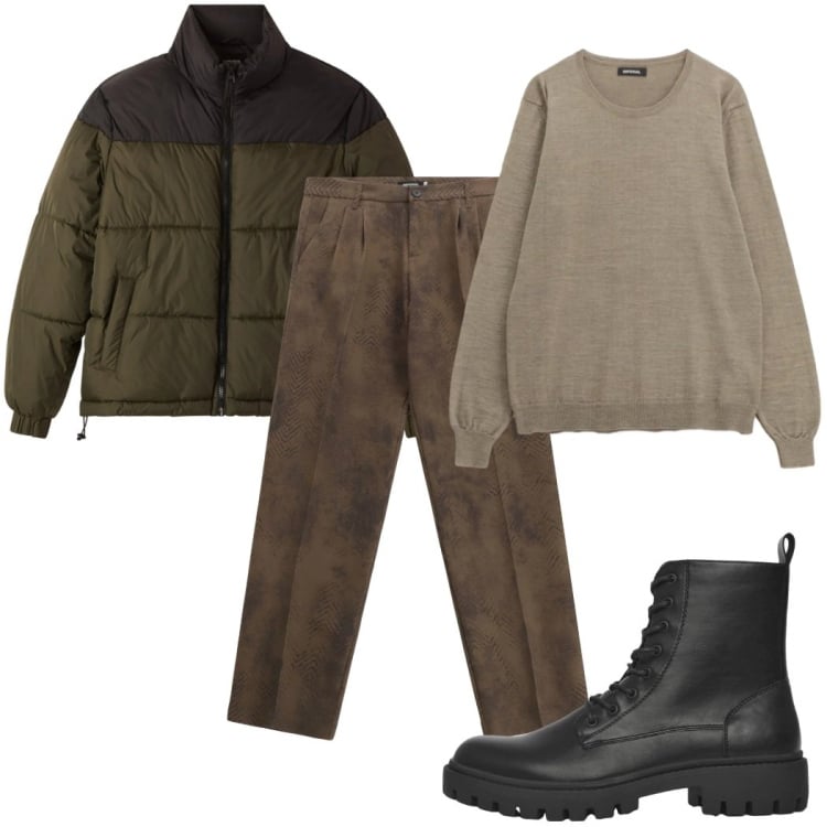 Outfit uomo - Total look #2345961. Stile Casual per Tutti i giorni. Abbinamento con pantaloni, maglieria, anfibi, bomber.