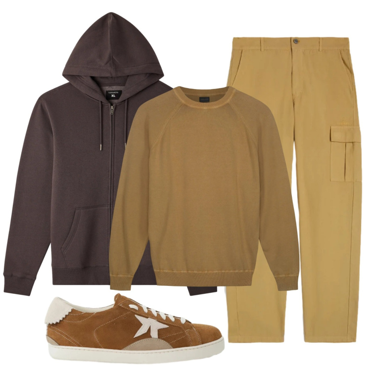 Outfit uomo - Total look #2345978. Stile Casual per Tutti i giorni. Abbinamento con sneakers, felpe con cappuccio, pantaloni cargo, maglieria.