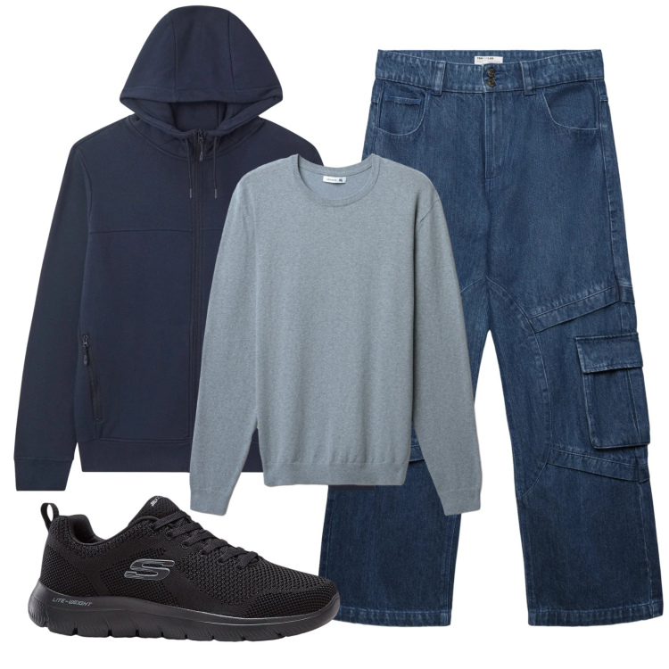 Outfit uomo - Total look #2345979. Stile Casual per Tutti i giorni. Abbinamento con sneakers, jeans, maglieria, felpe con cappuccio.