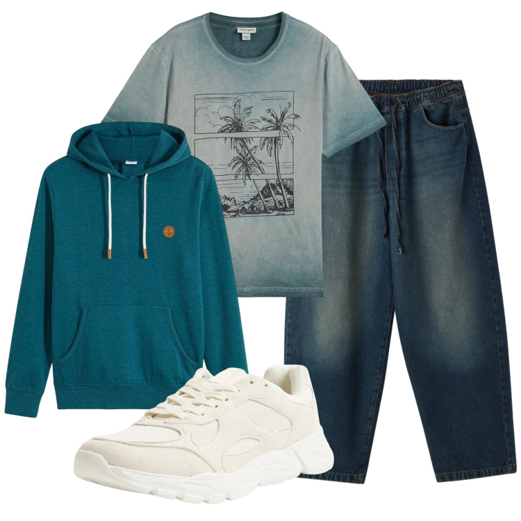 Outfit uomo - Total look #2345987. Stile Casual per Tutti i giorni. Abbinamento con felpe con cappuccio, t-shirt, jeans, sneakers.