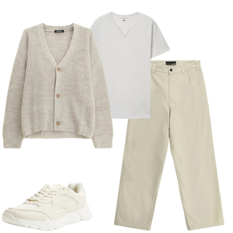 Outfit uomo - Total look #2345988. Stile Urban per Tutti i giorni. Abbinamento con sneakers, t-shirt, pantaloni, cardigans.