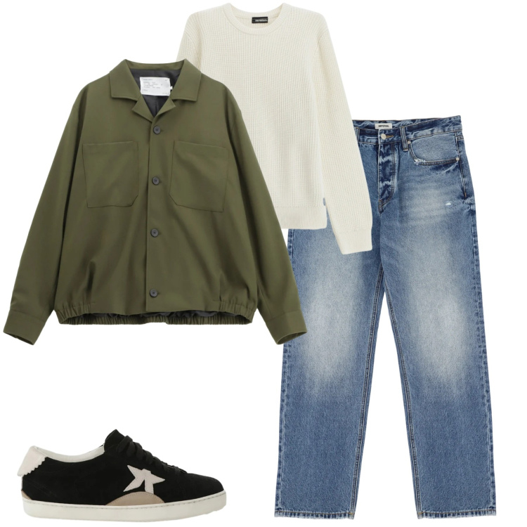 Outfit uomo - City. Stile Casual per Tutti i giorni. Abbinamento con cappotti, sneakers, jeans, maglieria.