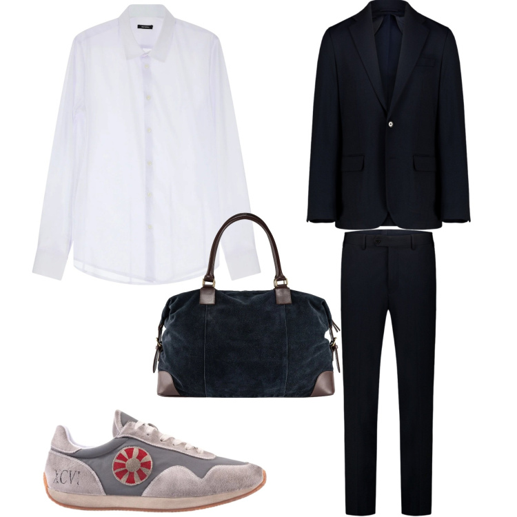 Outfit uomo - Blu sdrammatizzato. Stile Business/Elegante per Cerimonia. Abbinamento con camicie, abiti, borse sportive, sneakers.